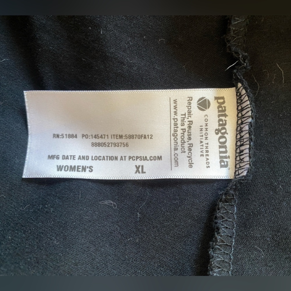 Patagonia Organic Cotton Black Dress V Neck 3/4 Sleeve Size Large - Picture 8 of 13